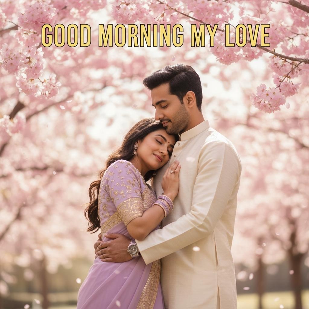 romantic good morning image witth couples hugg