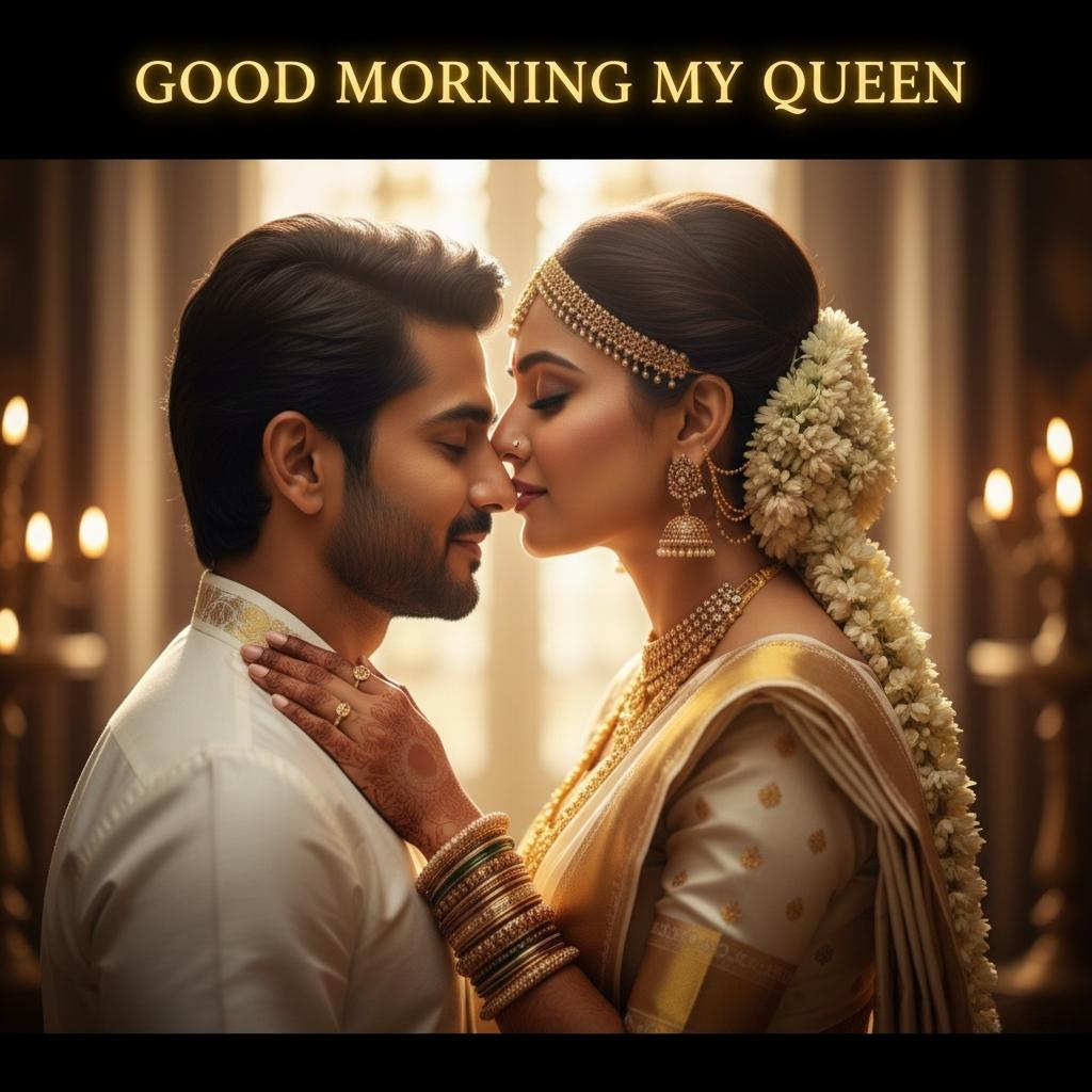 romantic good morning image witth couples kissing