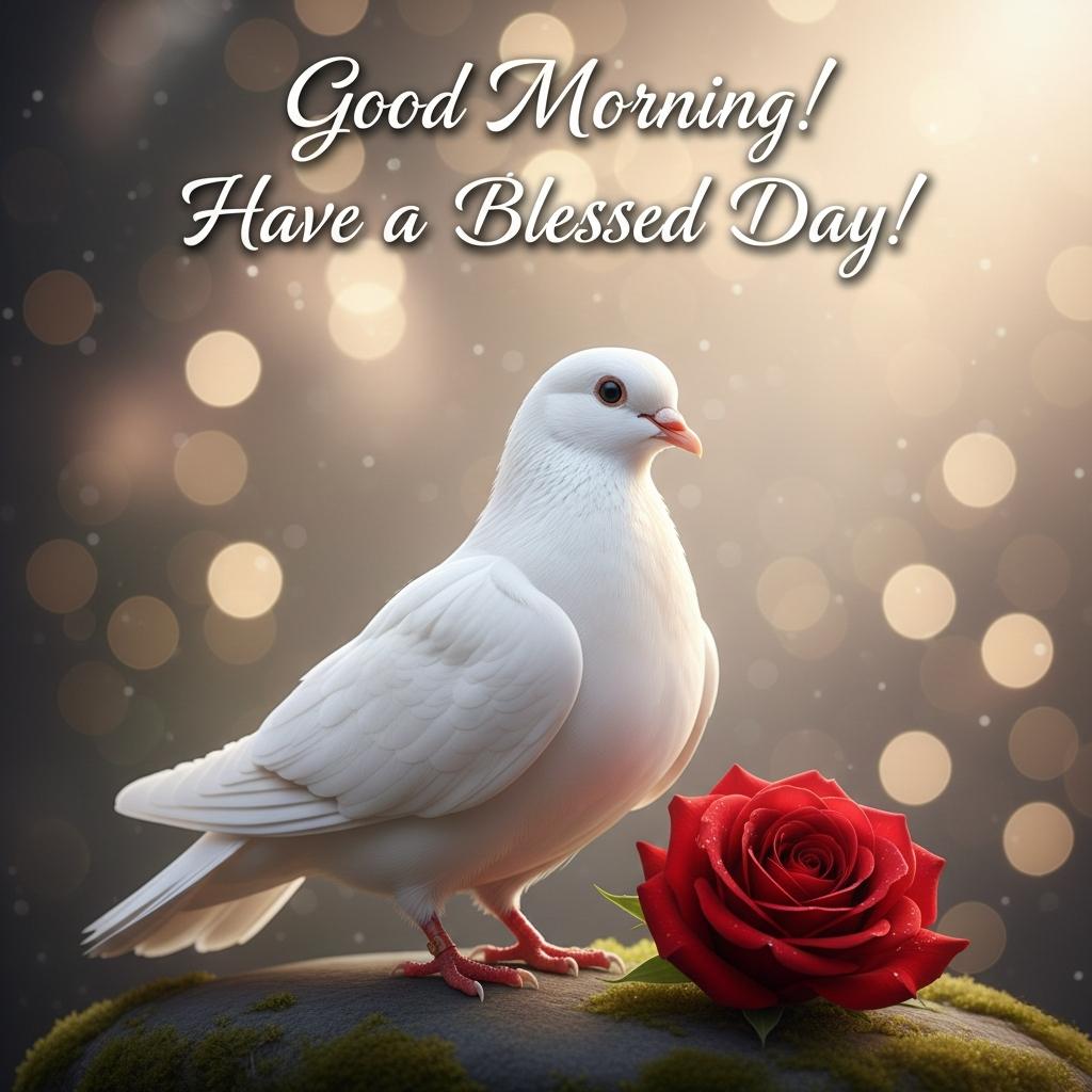 white dove with red rose