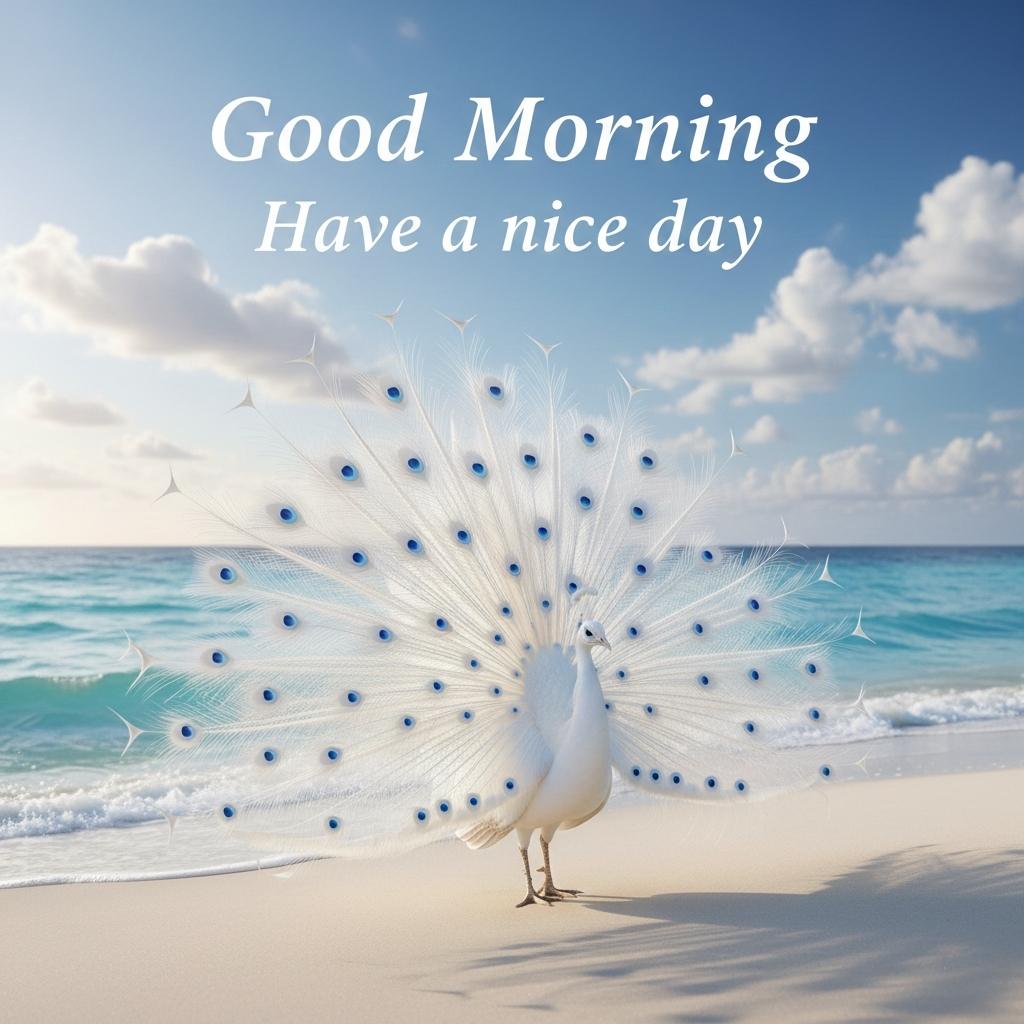 white peecok dansing in beech