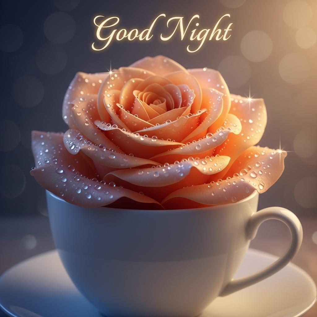 rose flower with cup good night image