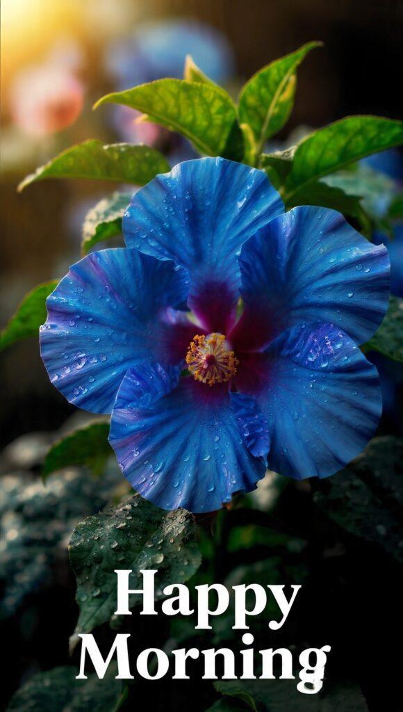 Good morning flower images featuring a beautiful blue flower with morning dew
