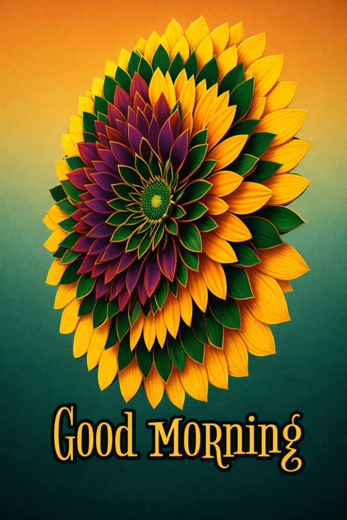 Good morning flower images with bright sunflower and artistic colorful petals