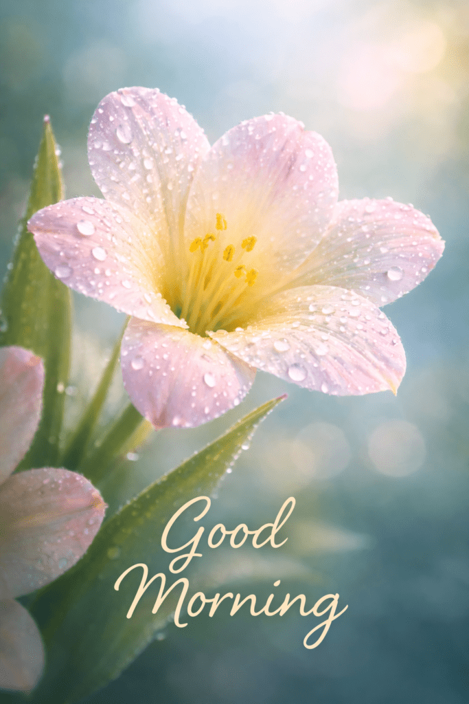 Good morning white flower with dew