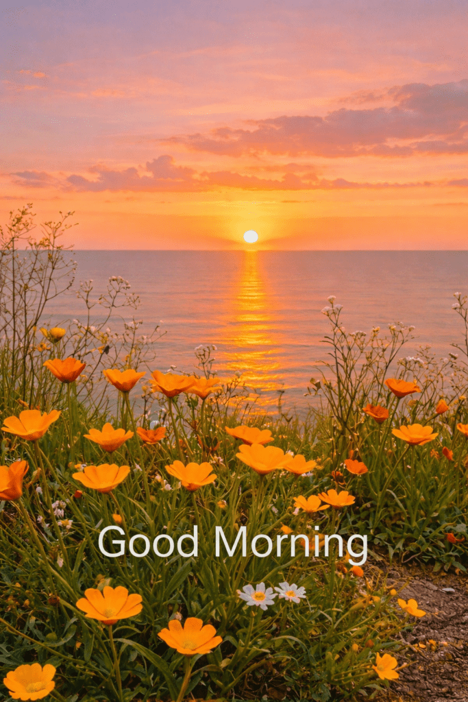 Golden sunrise view with inspiring good morning wishes