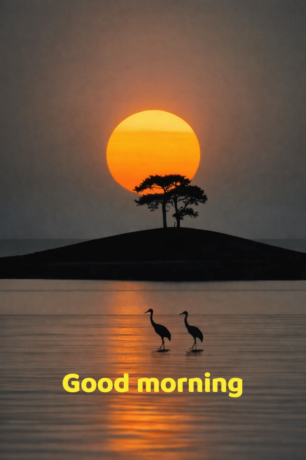 sunrising in lake with birds image