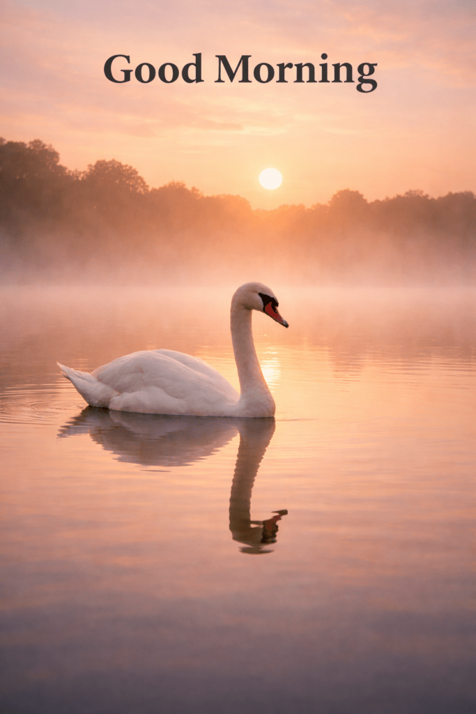 Good morning calm lake swan