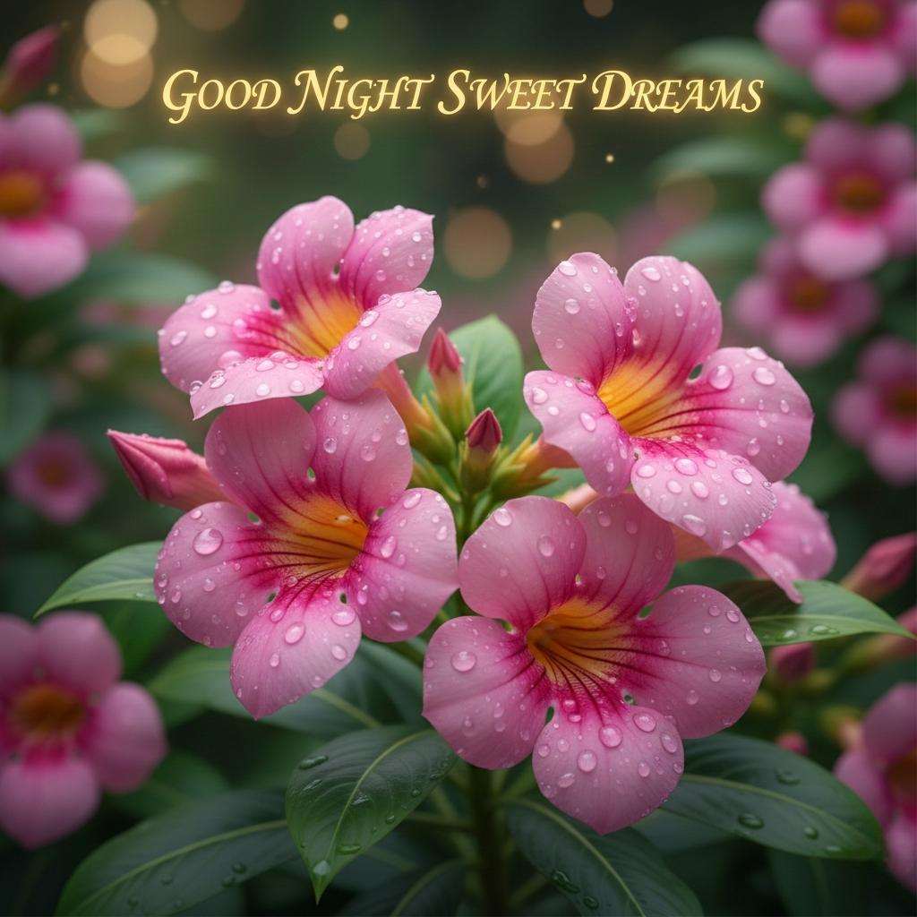 Pink adenium flower good night images sweet dreams greeting
