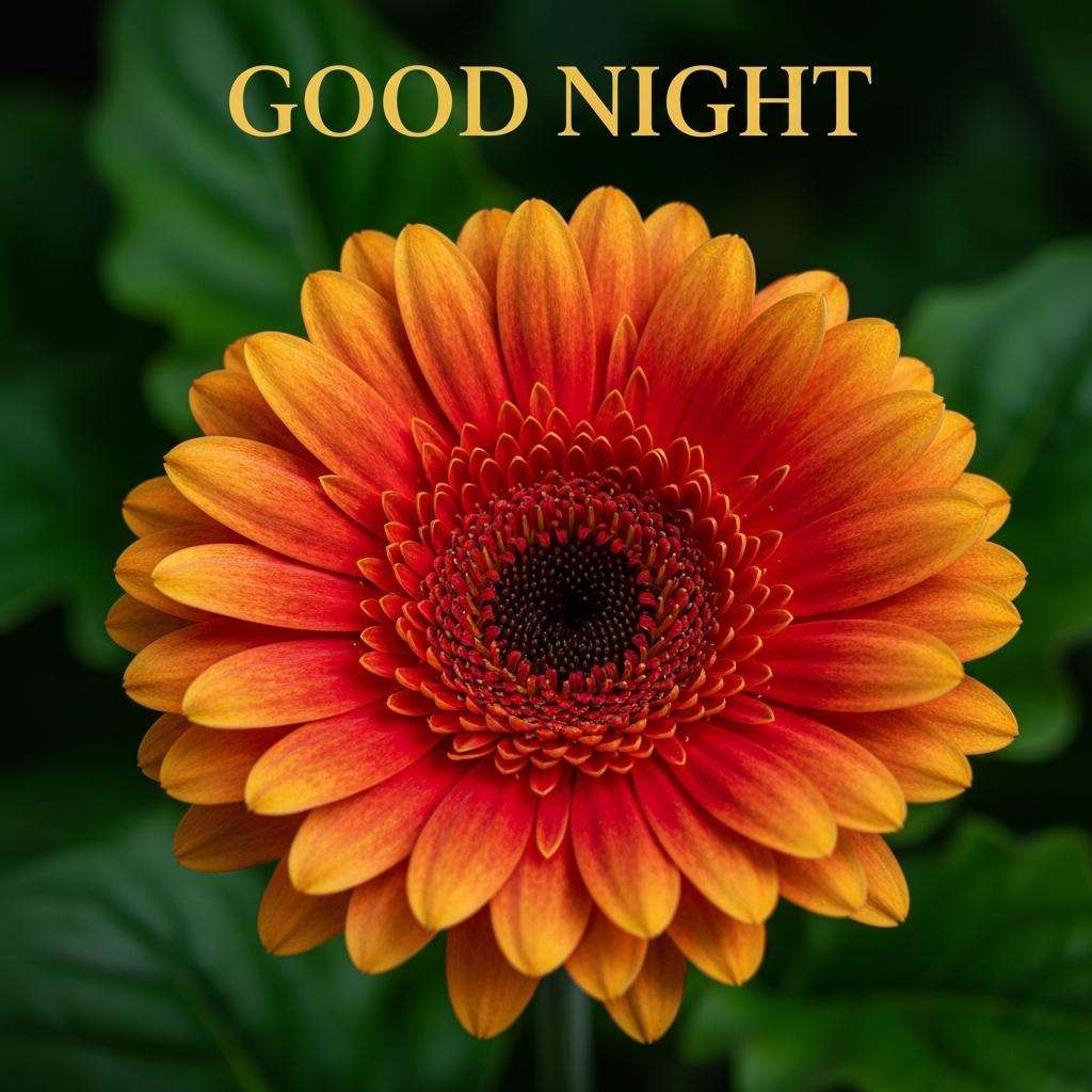 Orange gerbera flower with good night message