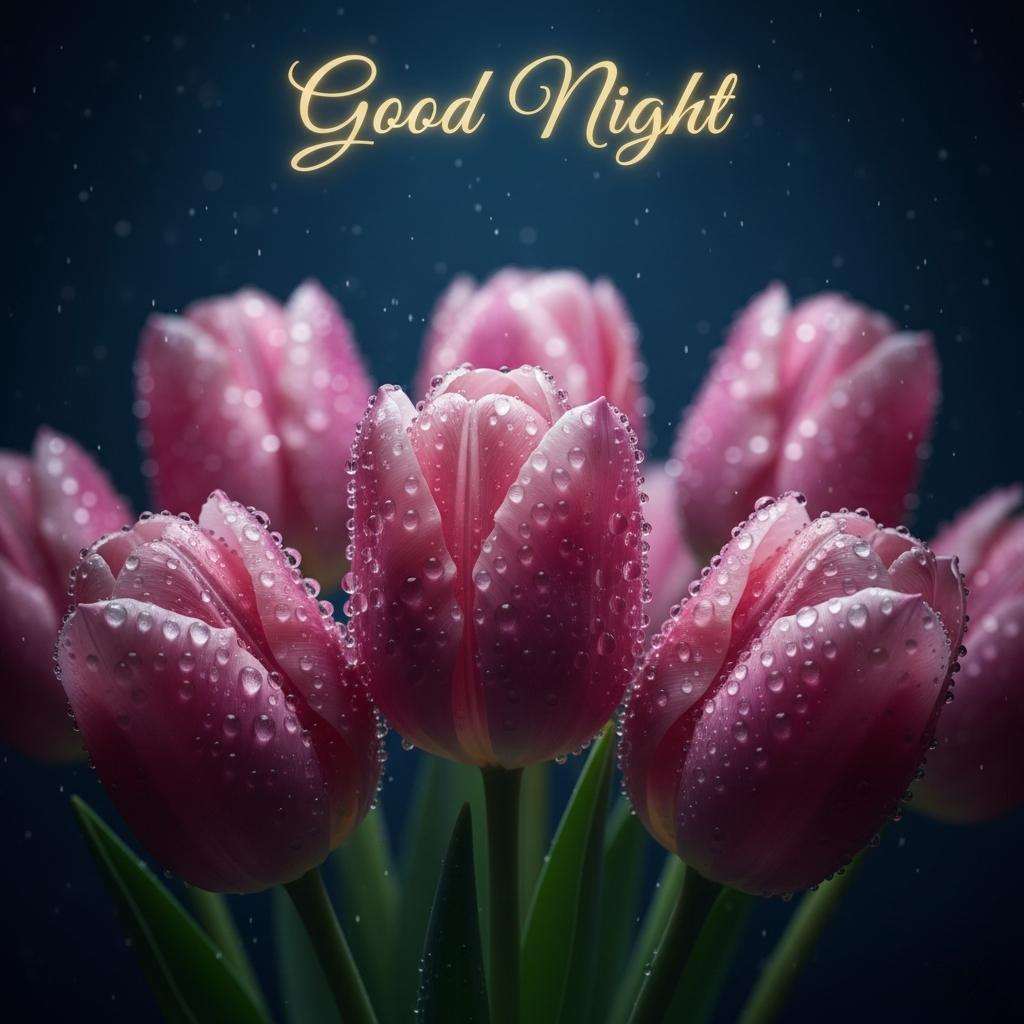Peaceful pink tulips flower good night images