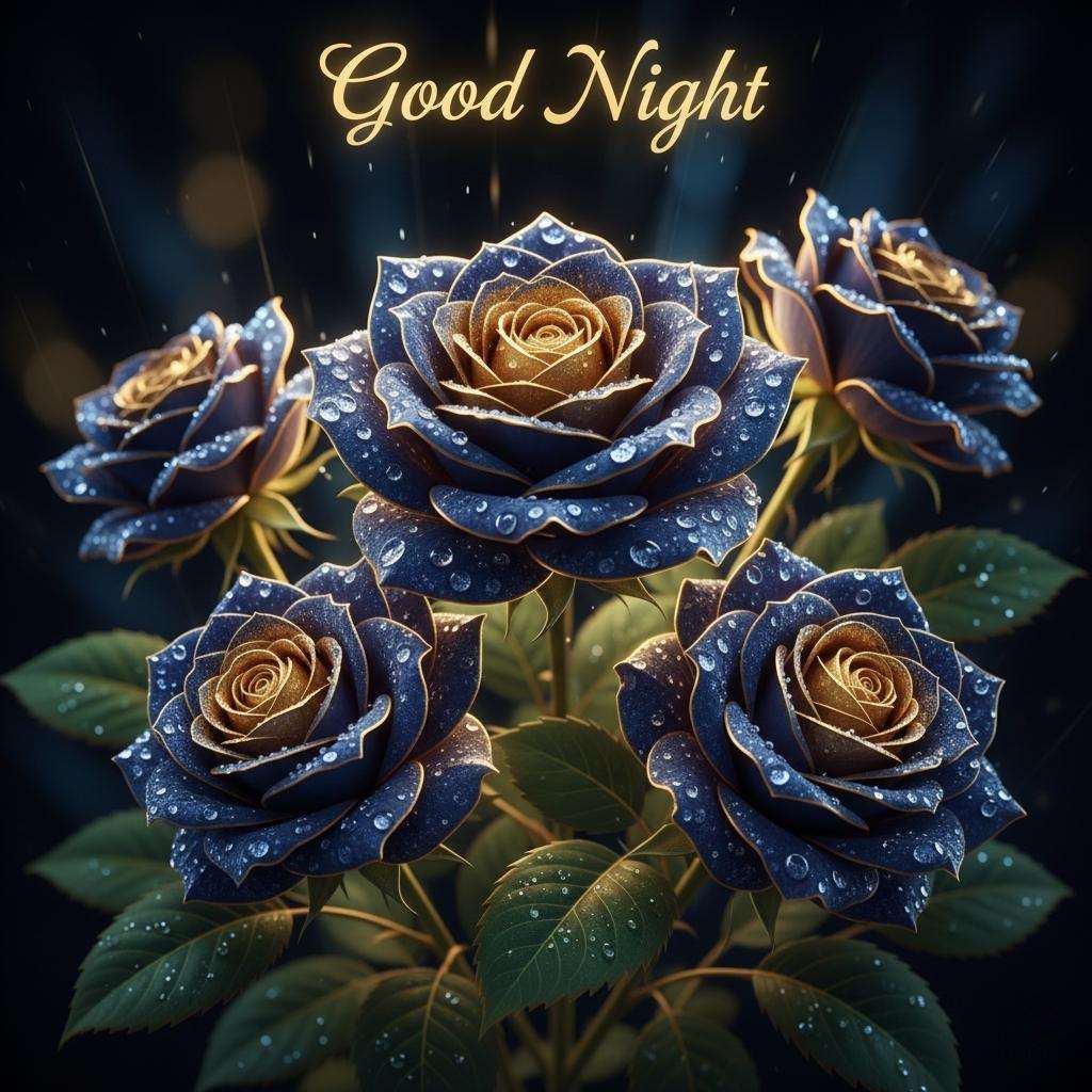 Luxury blue rose flower good night images night greeting