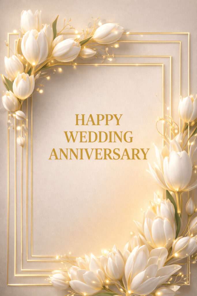 Happy Wedding Anniversary elegant white floral frame luxury greeting card