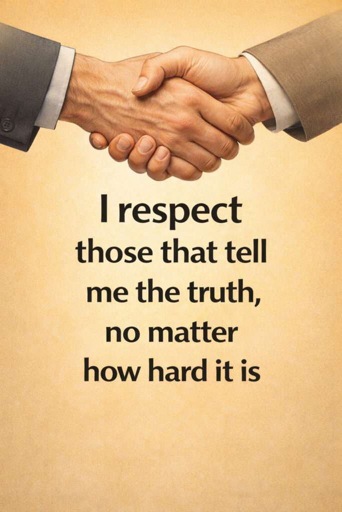 Handshake symbolizing respect and honesty with powerful quote