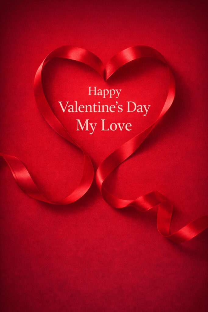 Happy Valentine’s Day my love red ribbon heart background