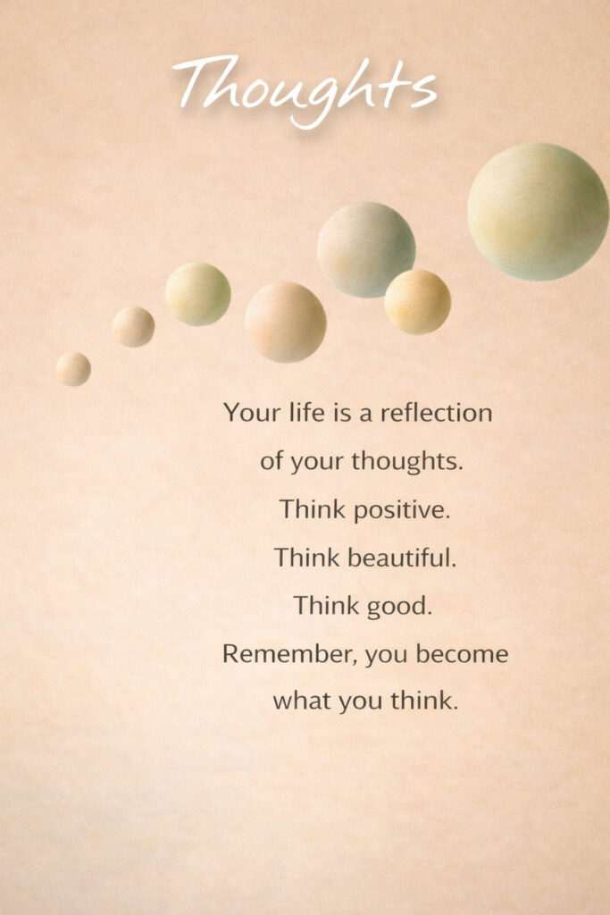 Soft pastel background with positive thoughts and mindset quote