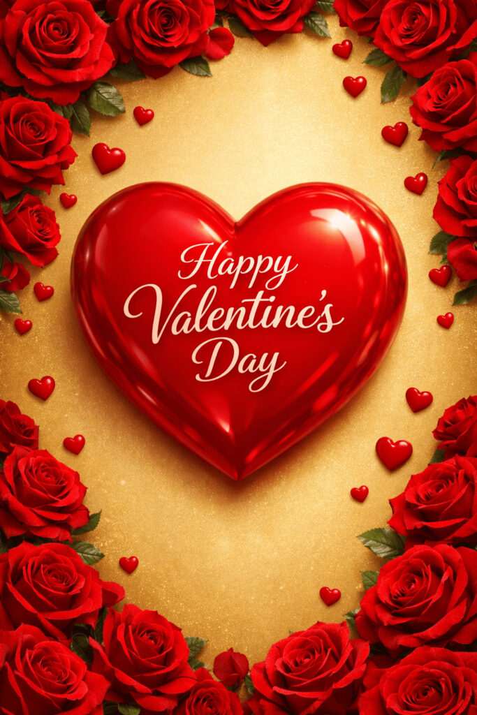happy valantine day heart with roses
