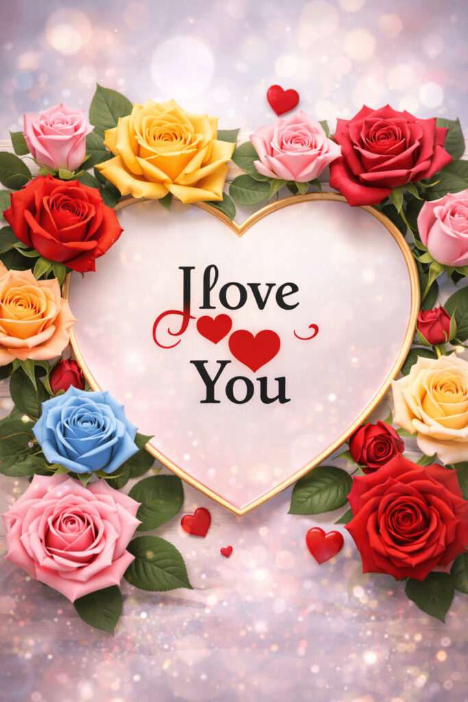 I Love You floral heart Valentine design