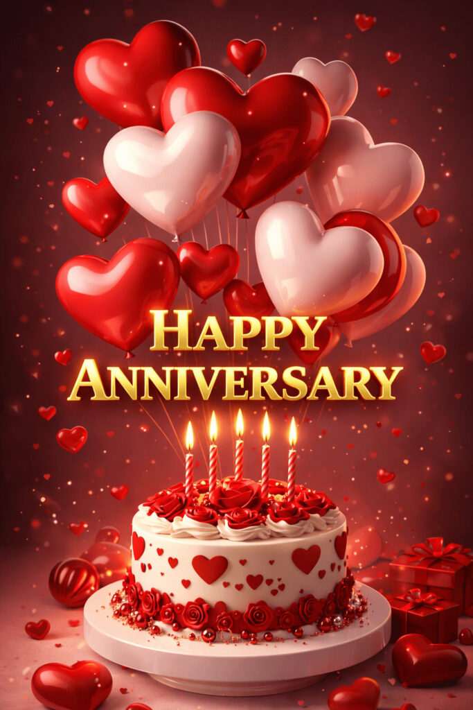 Anniversary celebration cake with romantic decor