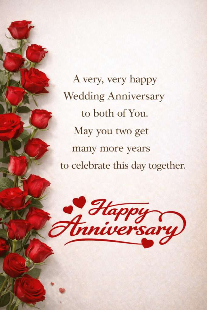 Happy Wedding Anniversary wishes with red roses elegant message card