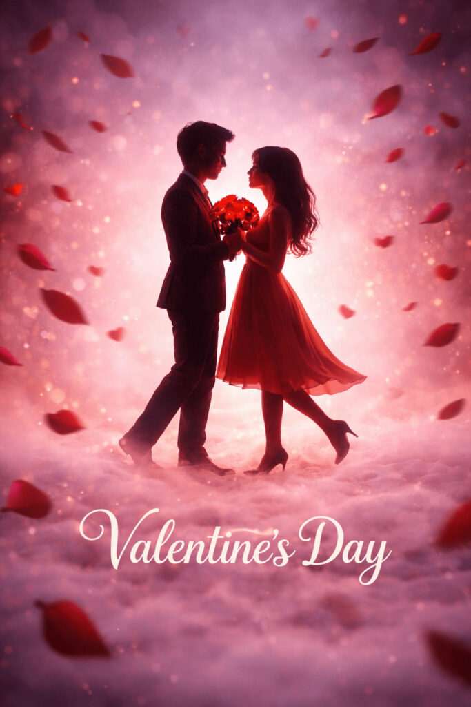 Romantic Valentine’s Day couple silhouette