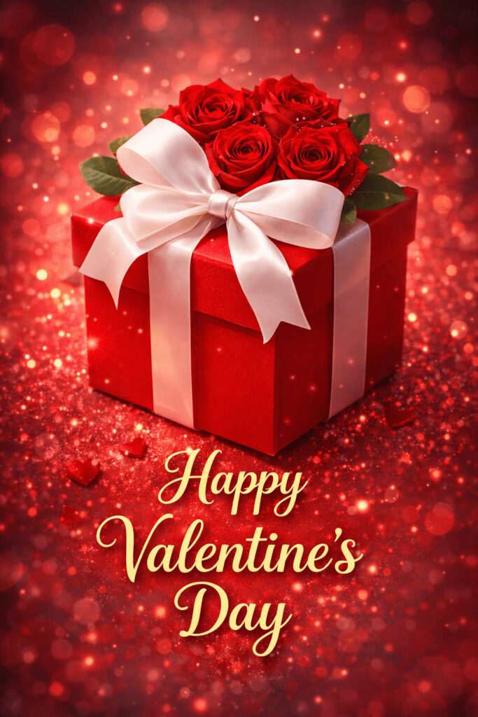 Valentine’s Day gift box with red roses