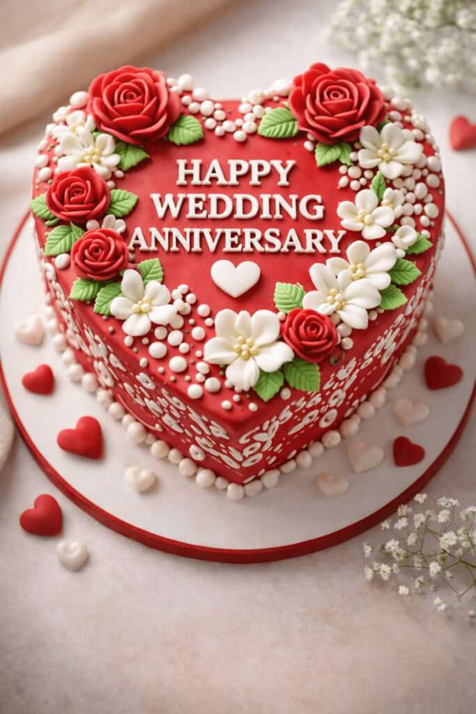 Happy Wedding Anniversary red heart balloon design romantic celebration background