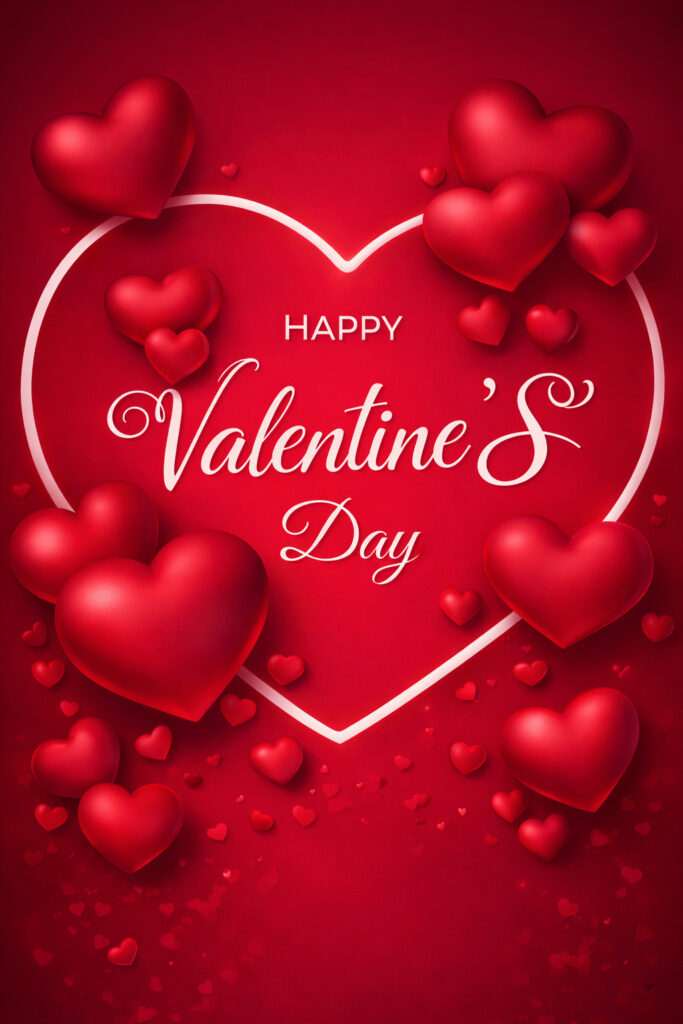 Happy Valentine’s Day red heart background with elegant typography