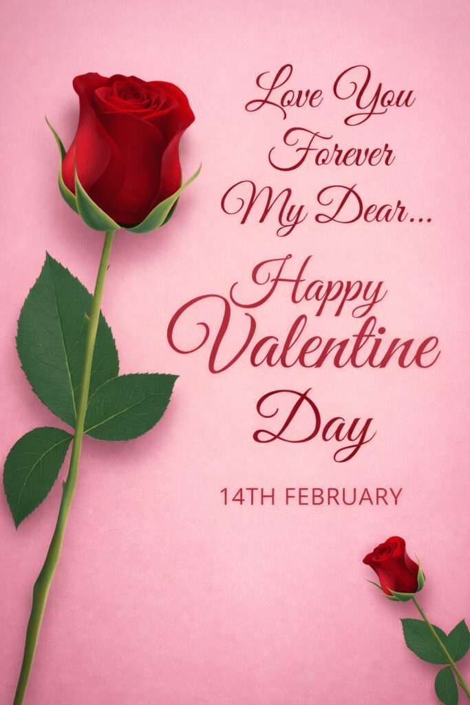 Love you forever Valentine’s Day rose greeting card design