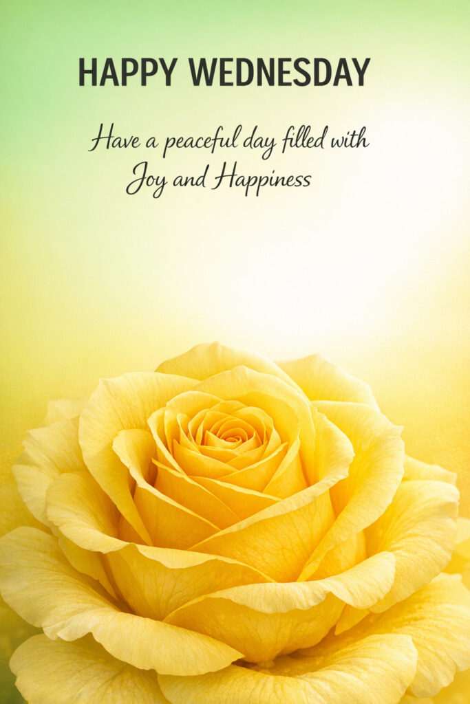 Happy Wednesday good morning images aesthetic floral design with yellow rose and soft gradient background