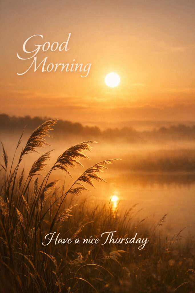 Happy Thursday Good Morning images with beautiful sunrise over lake and golden nature view